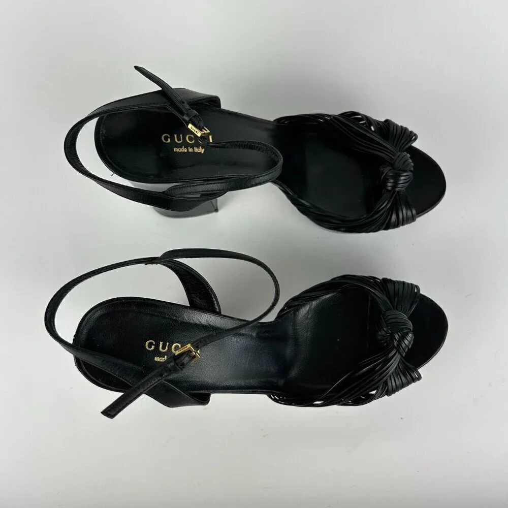Gucci Allie Knotted Platform Sandals EU 37 US 7 Black Crawford Block High Heel - Picture 8 of 12
